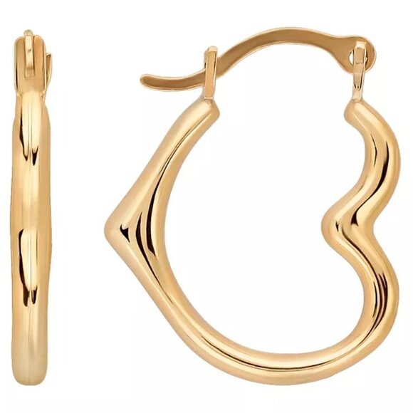 1/2" 10K YELLOW GOLD HEART HOOP EARRINGS - Picture 4 of 5